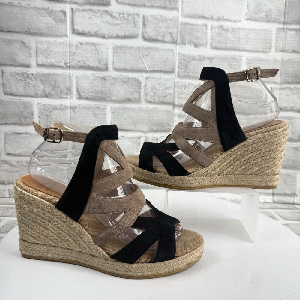 Toni Pons Essential Women's 40- 9/9.5 US Black Suede Espadrille Wedge Sandals